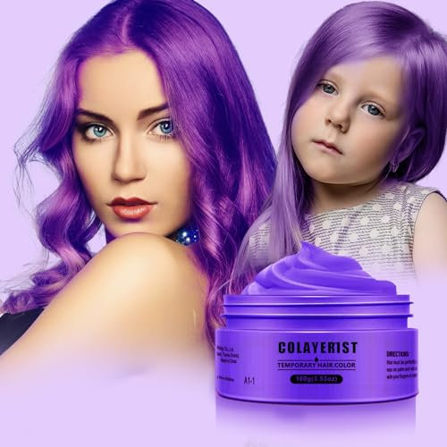COLAYERIST Violet Cire Colorante Cheveux Hommes et Femmes, Gel Spray Colorant Cheveux Non Permanent pour Enfants, Maquillage de Coloration Temporaire Cheveux Fêtes ou Cosplay
