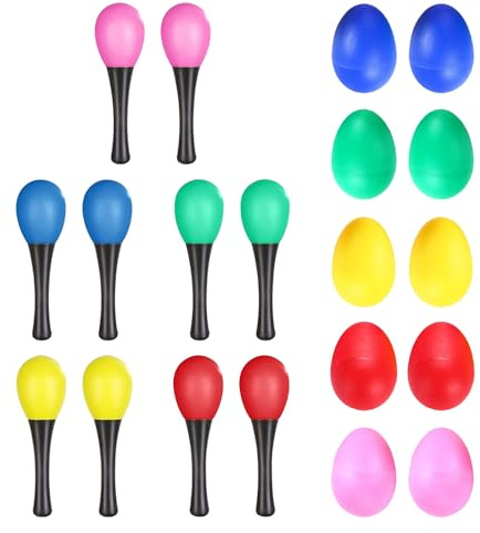 AOVNA 20Pcs Shakers Musical Instrument Set Plastic Maracas and Egg Shaker Percussion Instrument Music Learning Toys for Party Classroom Supplies