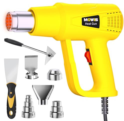 Heißluftpistole 2000W MOWIS Heißluftfön einstellbare Temperaturstufen 60℃- 600℃ Heißluftgebläse mit 5 Düsen 2 Schaber für Farbentfernen Heizung Entfrostung Schrumpfen Schweißen