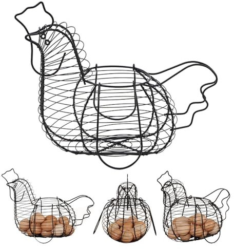 Cestino per uova in filo, Cestino per uova a forma di pollo, Cestino per la raccolta delle uova, Cestino per uova a forma di gallina, Portauova multifunzionale di gallina, Organizer per snack da