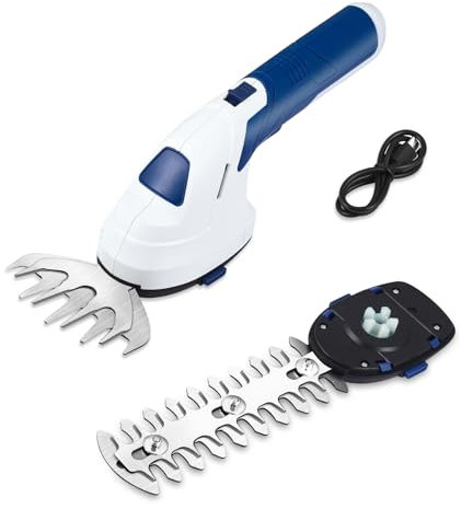 2 in 1 Cordless Hedge Trimmer 7.4V Electric Grass Shear Built-in 4000 mAh Lithium-ion Battery Lightweight Hand Held Trimmer for Garden Cutting, Trimming, Shearing