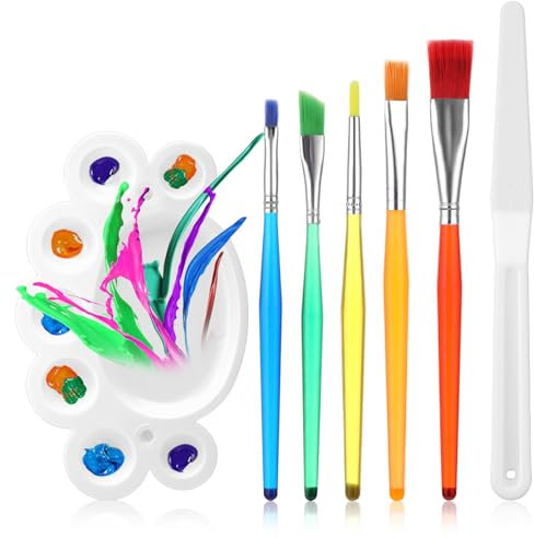Paint Palette Set, Paint Holder Tray 1 PCS Paints Pallets 5 PCS Acrylic Paints Brushes Paintbrush Painting Accessories Art Supplies for Kids Adult Artist Canvas Oil Watercolor Painting