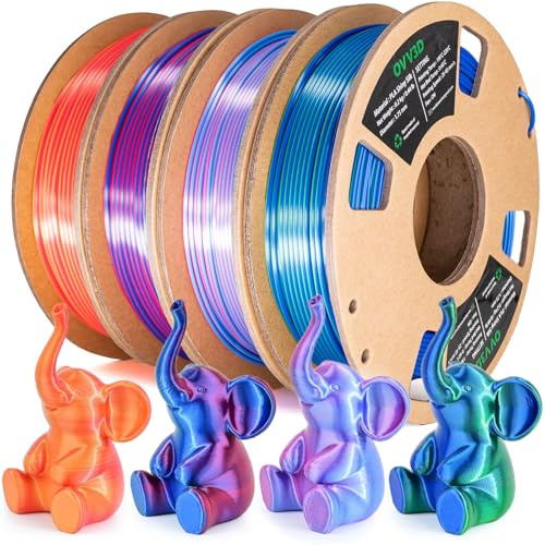 OVV3D Filament PLA 1.75mm Pack, Lot de Filament Imprimante 3D PLA Silk Coffret Cadeau 4x200g, Filament 3D Soie Co-extrusion Bicolore Multicolore pour Impression Haute Précision