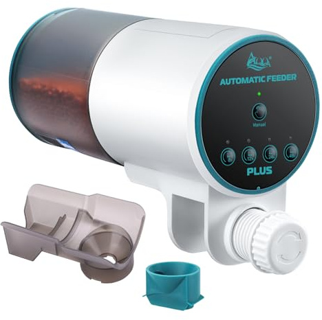 AQQA Alimentador automático de peces para acuario, 230 ml, comedero automático de peces de gran capacidad con temporizador de 8/12/24/48 horas para vacaciones, alineación automática del puerto de