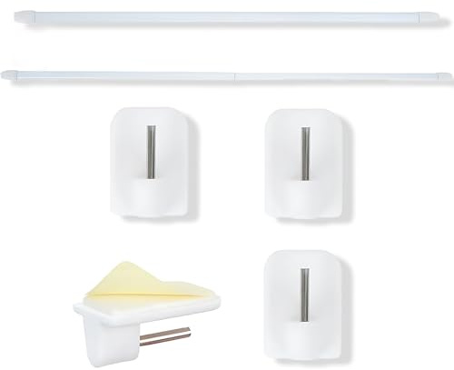 2Pcs Adjustable Rods for Curtain, with 4Pcs White Nail-Free Hook No Drill Net Curtain Rod, for Home Bathroom, Kitchen, Windows, DIY Projects(30-50CM/11.5-19.7Inch,White)