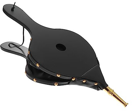 GALPADA Manual Fire Blower Fireplace Bellows with Wooden Handle and Gold Tube, Portable BBQ Fan for Fast Fire Starting and Air Blowing, Suitable for Outdoor BBQ and Wood Stove Use