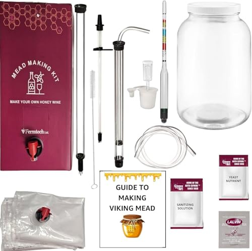 Deluxe Mead Making Kit - Reusable Make Your Own Mead Kit - Yields 1 Gallon of Mead | Beer Wine Fruit Wine Kombucha Compatibility