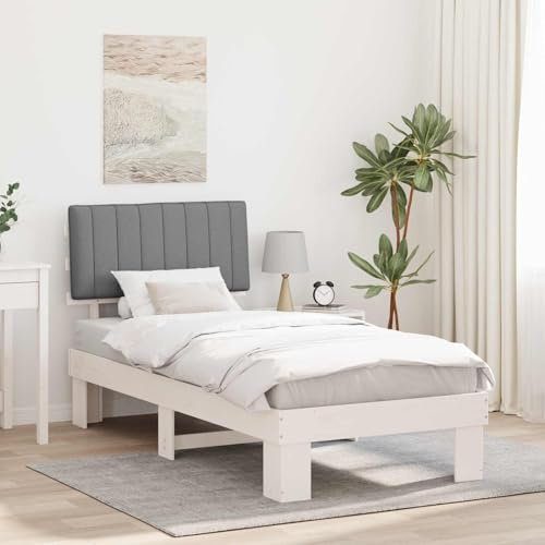 Owoxanthellate Struttura per letto singolo in pino massiccio 90 x 200 cm, grigio chiaro con testiera imbottita, design moderno senza divano letto Boxspring, alternativa per camera degli ospiti e
