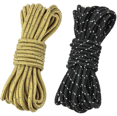 Lunhoo 2 Pack Reflective Guy Rope, 5.5mm Windproof Tent Line, Adjustable Guide Ropes for Camping Awning Hiking (Black, Khaki)