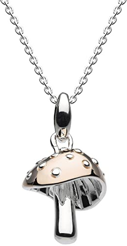 Dew Charming Mushroom Silver & Rose Gold Plate Pendant 18 Necklace – Sterling Silver and Rose Gold Plate, 3D Detail, Cute and Fun Nature Themed Jewellery, Gift Idea