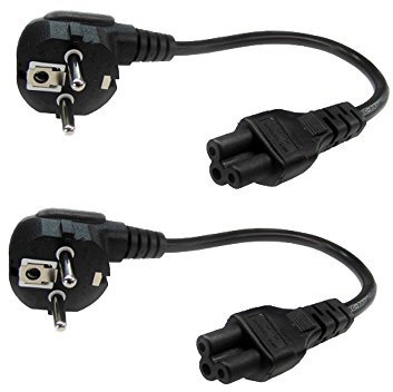 Sparpack: Netzkabel Schutzkontaktstecker auf Kleeblatt (30cm, gewinkelt) 2 Stück