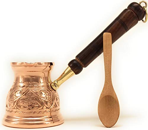 DEDE Copper - IST Series (Medium-9.6 fl.oz) - Thickest Solid Copper Engraved Turkish Greek Arabic Coffee Pot, Stovetop Coffee Maker, Cezve, Jezve, Jazva, Jazzve, Ibrik, Briki (Shiny)