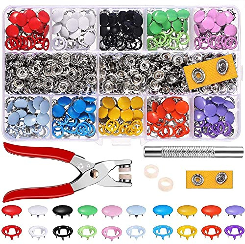 MMOBIEL 200 Pcs with 4 differnet Color Snap Fastener Kit Stainless Steel incl Heavy Duty Punch Hole Pliers Press Revet for Leather 12mm Metal Button Press Studs Incl. Hammer
