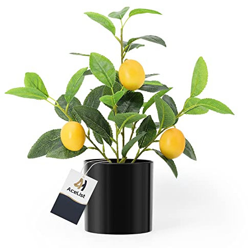 Künstliche Mini-Zitronenbaum-Topfpflanzen, 37,6 cm, fast natürlich, gefälschte Pflanze, Zitronen-Dekor für Küche, Innenbereich, Wohnzimmer, Schlafzimmer, Fenster, Büro oder Balkon, Schwarz