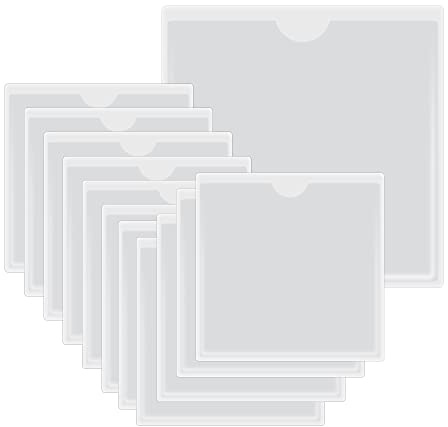 HLIWS 12 transparente Bolsillo autoadhesivo,para supermercados-9.5x9.5cm | PVC,con adhesivo incorporado,transparente,resistente al agua;se puede utilizar como tarjetero,etiquetas para estanterías