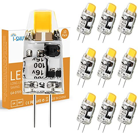 I-SHUNFA G4 1W Bombillas LED Blanco natural 4000K AC/DC 12V Bombillas LED reemplazo g4 10w bombillas halógenas para el dormitorio, cocina, comedor, oficina (paquete de 10pcs)