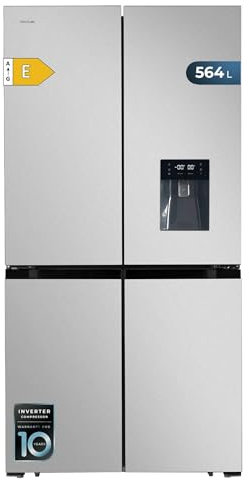 Cecotec American Refrigerator 4 Doors Stainless Steel 564 L Bolero CoolMarket 4D 564 Inox E. 183 cm High, 91 cm Wide, Water Dispenser, Low Power Consumption, Inverter Plus Motor, Total NoFrost