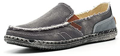 Sprifloral Mens Loafers Fashion Espadrilles Classic Canvas Shoes Outdoor Boat Shoes Comfy Slip-on Casual Driving Slippers for Men Grey