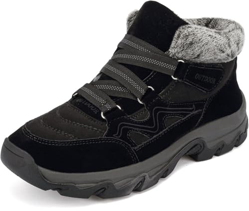 VTASQ Chaussures d'hiver Bottine Doublée De Fourrure Chaud Bottes Hommes Femme Bottes de Neige Outdoor Antidérapantes Bottine de Randonnée Chaussures de Marche Noir 42 EU
