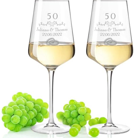 Leonardo Puccini - Copas de vino con grabado - Boda dorada de 50 años - Personalizada con nombre y fecha - Regalo para él y para ella, boda, compromiso, aniversario, color Puccini