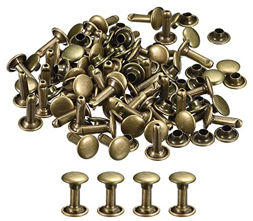QUARKZMAN Remaches de Cuero 50 Kits, Remaches de Doble Tapa 8mm, Altura 12mm, Remache de Pernos Metálicos para Reparación Artesanía Cuero DIY Monedero Cinturón Bolsa Zapato, Tono Bronce