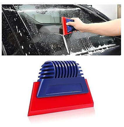 JNNJ Raclette en Silicone Polyvalente d'Enveloppe de Vinyle, Flexible Raclette en Caoutchouc de Film pour Fenêtre, Raclette à Vitres pour Verre Porte de Douche Pare-Brise de Voiture(Rouge)