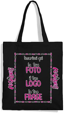 Mr. Gadgets Shopper Personalizzabile 100% cotone riutilizzabile-Con manici lunghezza 67cm -Dimensioni 38x42 (NERA)