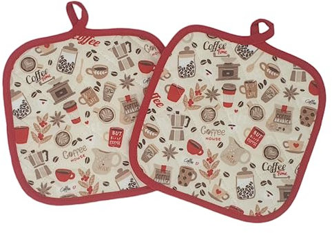Set 2 Presine da Cucina in cotone 100%, quadrate 18X18 cm, tessuto trapuntato. Prodotto artigianale italiano. (Rosso)