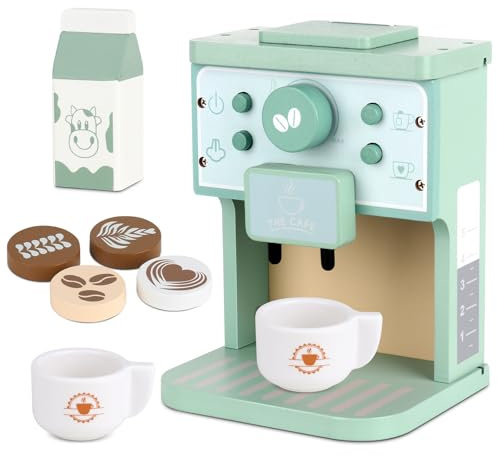 PLLYPE Kaffeemaschine Kinder Holz, spielküche kaffeemaschine Holz, Kinderküche Kaffeeservice Spielset, Geschenke für Kleinkind Jungen Mädchen