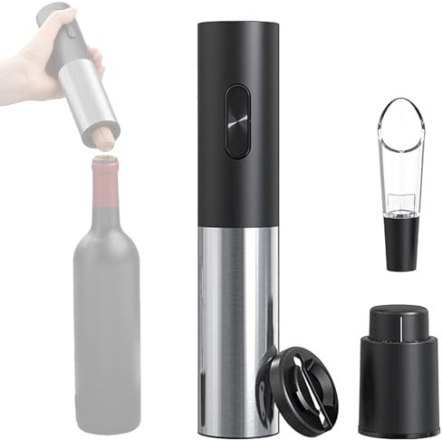 Elektrisk vinöppnare, laddningsbara vinflasköppnare, 4 i 1 presentset med folieskärare, rostfritt stål, vakuumpropp, vinhällare, för fest, kök och vinälskare