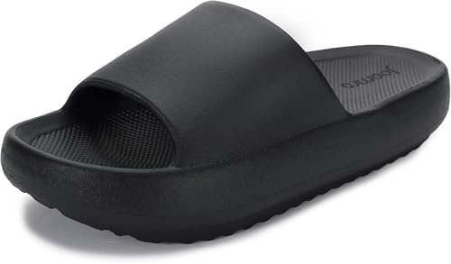 Joomra Unisex Shower Slippers Slides Cloud Cushion for Women Men Arch Support Male Pillow House Antislip Pool Beach Spa House Garden Orthotic Sandals Sandles Black 44-45