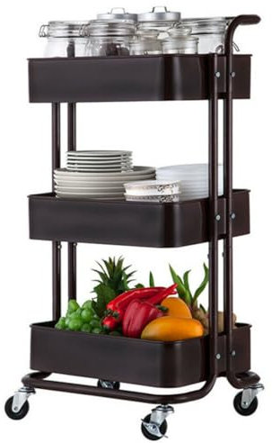 Multibao 3 Tier Storage Trolley on Wheels Cart Kitchen Utility Rolling Rack Tray Shelf for Kitchen Bathroom Laundry and Office (Black)