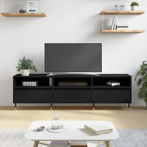 TJROO Mobile TV Nero 150x30x44,5cm in Legno Multistrato y Ferro Con Ante Vetrina Basso Televisione