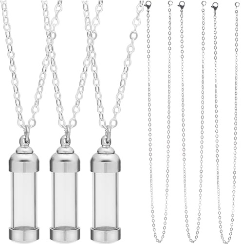 SUNNYCLUE 1 Box DIY 5 Sets Vial Necklace Making Kit Glass Vial Pendant Screw Bottle Caps Small Wish Bottle Hourglass Memorial Keepsake Cremation Ashes Holder Memory Container for Jewellery Making Kits