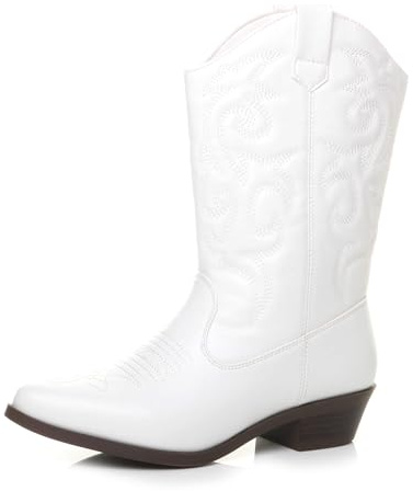 AJVANI Womens Ladies Low Cuban Heel Pointed Toe Western Calf Cowboy Boots Size 4 37