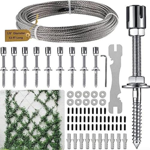Drahtspalier für Kletterpflanzen im Freien, Drahtspalier-Set, Edelstahl-Spaliersystem, Pflanzentraining, Gartendraht-Set (mit 16 m Seil)