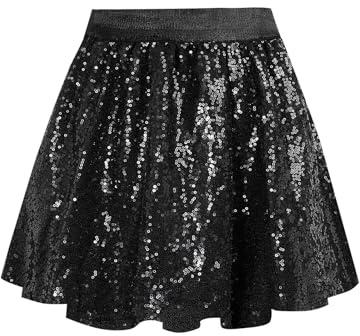 BALAYSIER Jupe Paillette Fille avec Doublure Mini Jupe Taille Elastiquée Jupe Short à Ssequins pour Raves et Fêtes(Noir,10-12 Ans)
