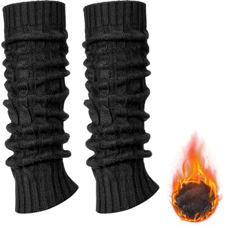 YUEXNKO Calentadores de Piernas para Mujer,Calentadores de Piernas de Punto,Invierno Leg Warmers Tejido de Punto Calentadores Elasticidad Leg Warmers para Ropa de Moda de Invierno a Juego (1, Negro)