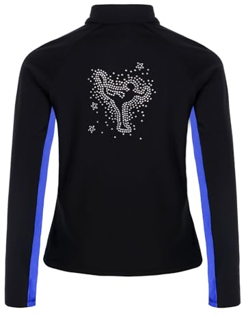 RUNQHUI Veste de Patinage Artistique Fille Enfant Sweat Zippé Polaire Chaud Manteau Gymnastique Danse Bleu 15-16 ans