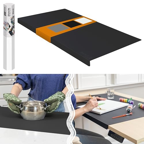 Extra Large Silicone Mats for Crafts with Edge Protection – Silicone Table Mat – Multipurpose Heat Resistant Silicone Mat – No Folds or Wrinkles – 1.4mm Thick, 36x24, Black
