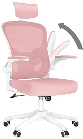 rattantree Bürostuhl, Ergonomischer Schreibtischstuhl mit Verstellbarer Kopfstütze, Armlehnen und Lendenwirbelstütze, Höhenverstellung, Platzsparend, Drehstuhl für Büro, Rosa