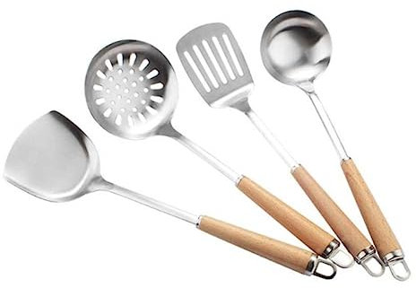 Cabilock Tamices Y Coladores De Cocina Cuenco Colador Cuchara Para Servir Alimentos Mango De Madera De Acero Inoxidable Uso Doméstico