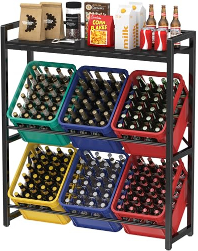 Lifewit Botellero, 32 x 104 x 117,3 cm Botellero Estante de Almacenamiento de Metal para Cocina, Armario de Cocina para Bebidas Cerveza Café Bolsitas Zumo de Fruta Leche，Capacidad 340 kg, Negro