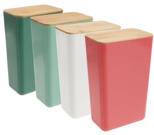 com-four® Contenedor de almacenamiento 4x con tapa de bambú - Cajas de almacenamiento de plástico reutilizables para alimentos, cosméticos y artículos pequeños