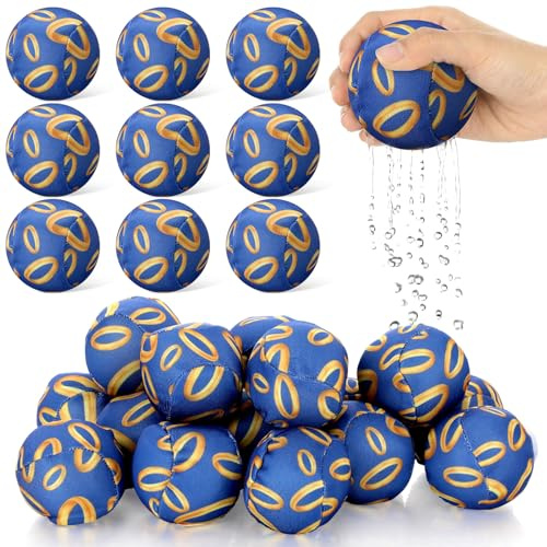 Vertintong 24 Pack Blue and Golden Ring Party Favors Water Balls Bomb for Pool, 2 Inch Reusable Water Balls Bulk Absorbent Pool Toys for Kids Beach Blue and Golden Ring Party Supplies