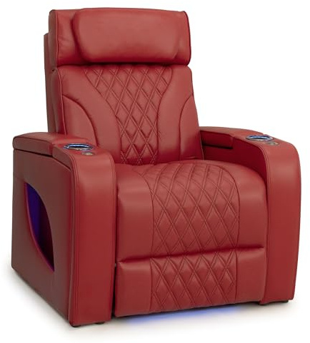 Seatcraft Luminis LT Zero-Gravity HeatZero Italian Leather Home Theater Seating, Heat & Massage, Power Headrest, Power Recline, Single Recliner, Red