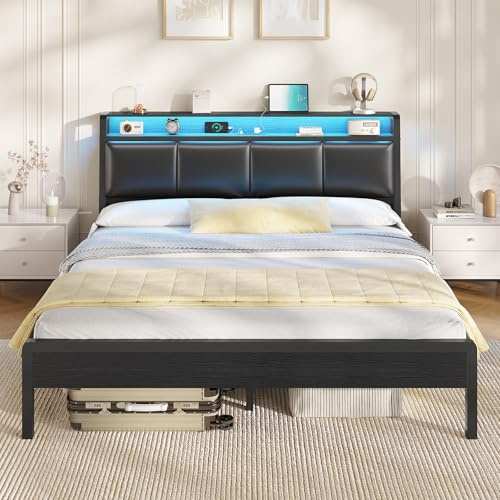 KIMENICH Letto 160x200 Letto con Illuminazione a LED Letto Imbottito 160x200 Base di Ricarica Telaio Letto con Rete a Doghe, Camera da Letto, Nero