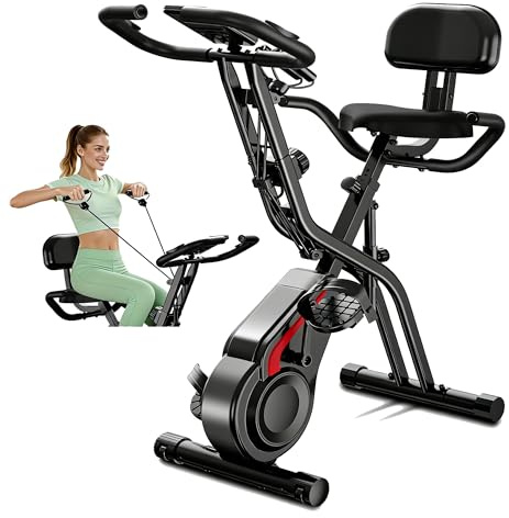 Dianshao Cyclette per Casa Pieghevole 5 in 1 con Schienale, Cyclette Magnetica con Display LCD e Bande Elastiche, Spin Bike Silenziosa fino 136 kg