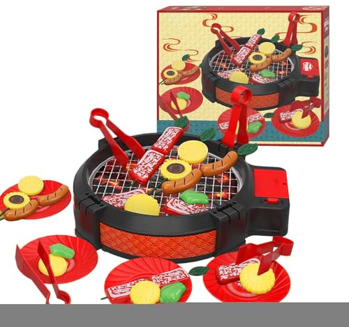 Parrilla de barbacoa para niños, juego de cocina interactivo, 30 cm x 26 cm x 4,5 cm, juẹgo de parrilla de juguete para barbacoa, juego de cocina de simulación, accesorios de sonido real, para acampar