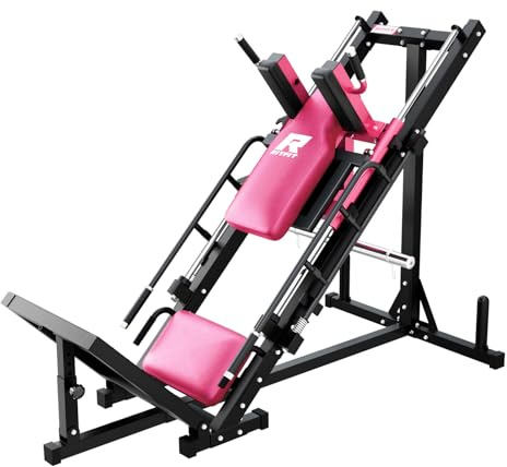 RitFit Prensa de piernas 45° Hack Squat, color rosa | Capacidad de carga de hasta 544 kg, entrenador de piernas para cuádriceps, muslos, glúteos con bandeja de peso